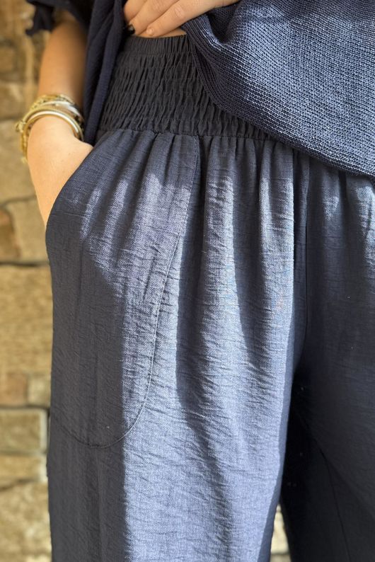 Basso Shirring Wide Leg Pant Navy